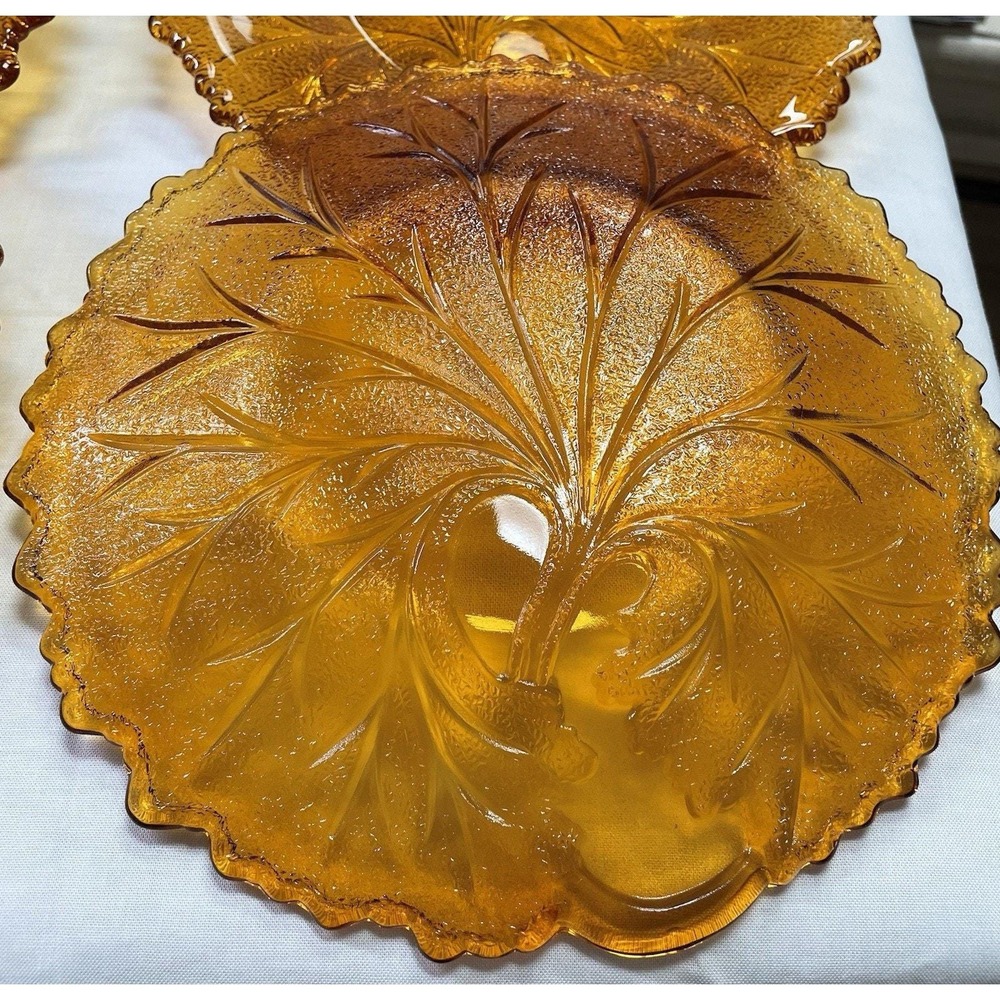 Vintage 1960s Indiana Glass Pebble Leaf Tree Life Gold Plate. Price per Plate.